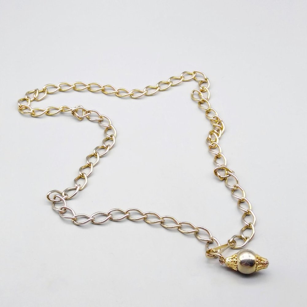 Vintage Curb Link Chain Belt with Gold Tone Ball Pendant, Chic Retro Fashion